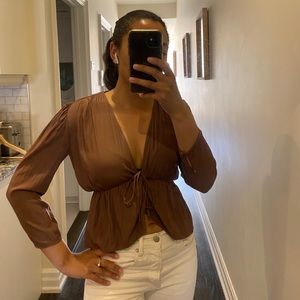 Tie front Wilfred blouse in a rose pink colour